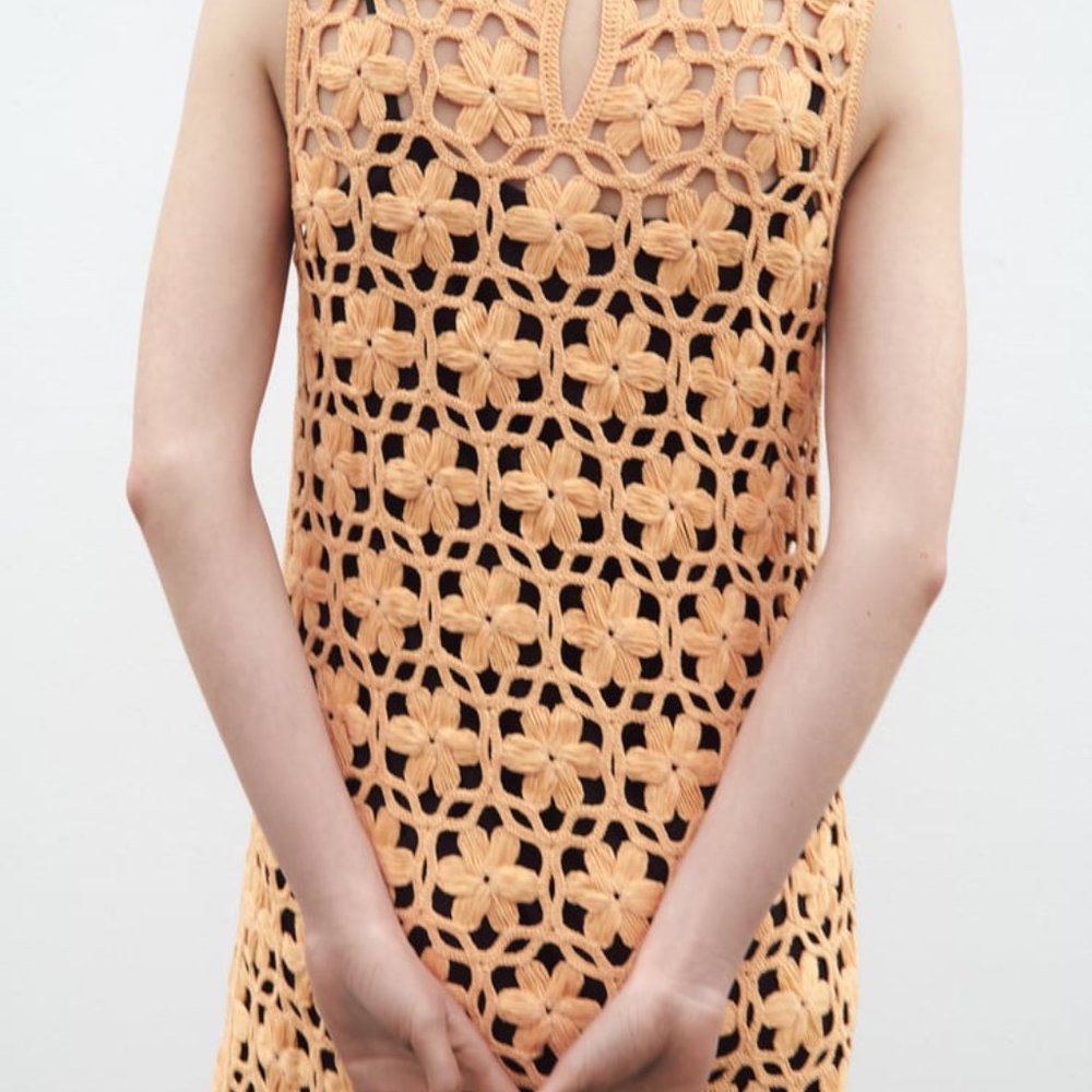 NWT ZARA LONG FLORAL KNIT DRESS ORANGE - REF 2142/085 S, M - Picture 6 of 10